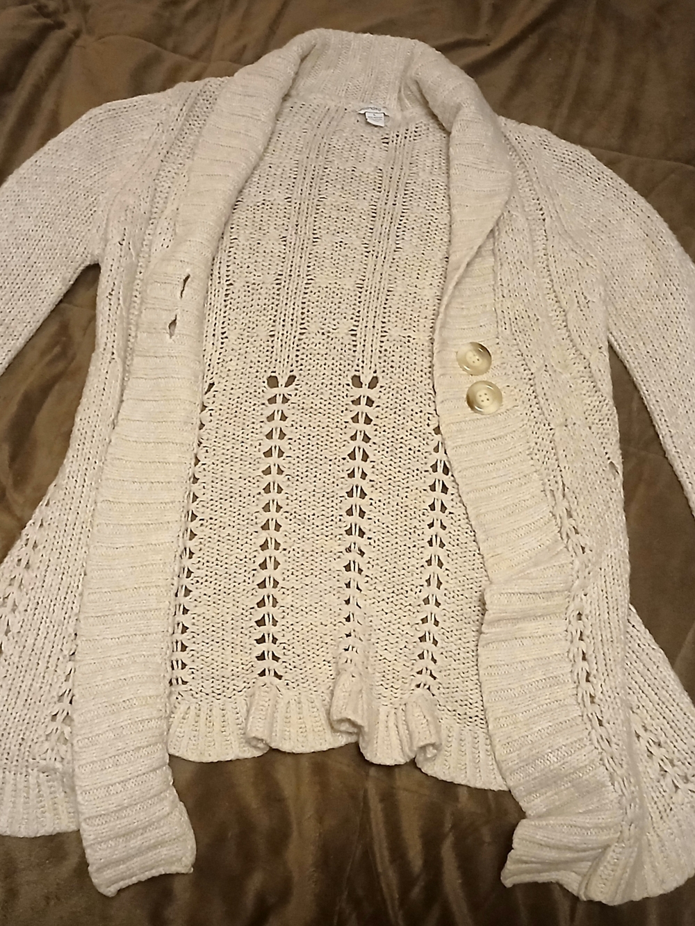 Cottagecore Cream Open-Knit Ruffled Cardigan